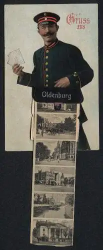 Leporello-AK Oldenburg / O., Ansichten in der Brieftasche, Grossherzogl. Schloss, Elisabeth Anna-Palais Schlossgarten