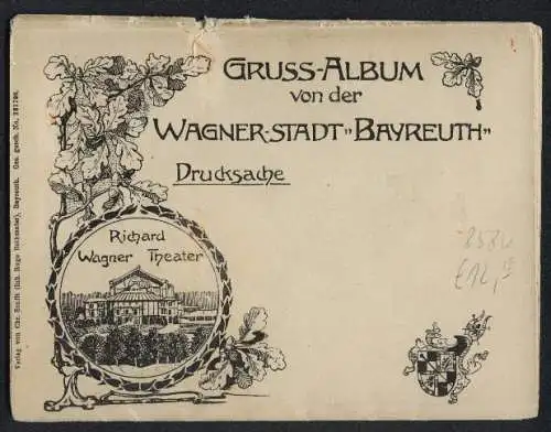 Klapp-AK Bayreuth, Richard Wagner, Villa Wahnfried, Richard Wagner-Theater mit Innenansicht, Marktplatz, Jean Paul-Grab