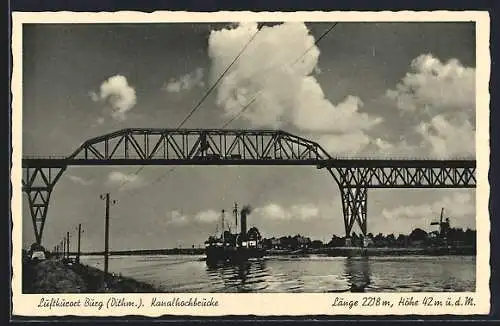 AK Burg /Dithm., Kanalhochbrücke, Im Hintergrund Windmühle