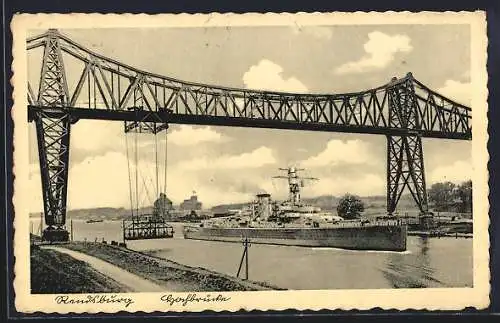 AK Rendsburg, Hochbrücke mit Dampfer