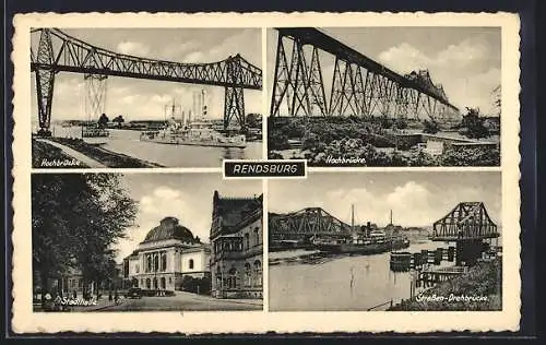 AK Rendsburg, Hochbrücke, Stadthalle, Strassen-Drehbrücke