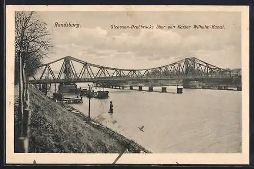 AK Rendsburg, Strassen-Drehbrücke über den Kaiser Wilhelm-Kanal