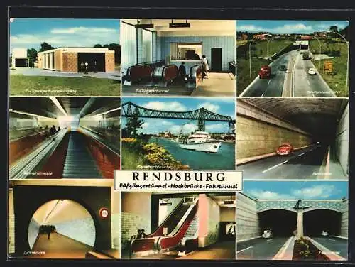 AK Rendsburg, Inneres Fussgängertunnel, Hochbrücke, Fahrtunneleinfahrt