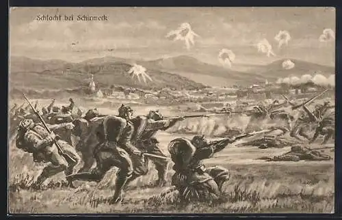 AK Schirmeck, Schlachtszene, deutsche Infanteriesoldaten im Vorwärtsmarsch