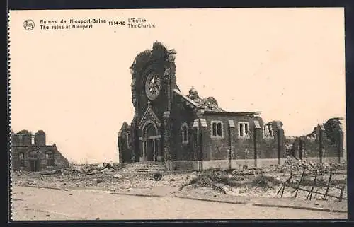 AK Nieuport-Bains, Ruines 1914-18, L`Eglise