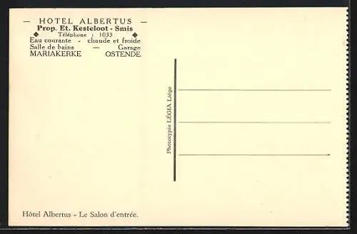 AK Mariakerke, Ostende, Hôtel Albertus, Le Salon d`entrée
