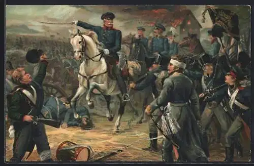 AK Die Preussen unter Blücher bei Waterloo