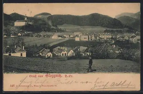 AK Gloggnitz, Ortsansicht mit Kloster und Bergpanorama