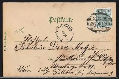 Lithographie Baden, Villa Erzh. Eugen und Erzh. Wilhelm Denkmal