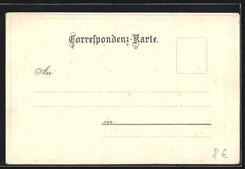 Lithographie Baden bei Wien, Die Pfarrkirche, Ruine Rauhenstein