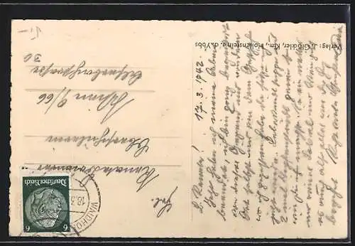 AK Gr. Hollenstein a. d. Ybbs, Teilansicht im Winter mit Gebirgspanorama