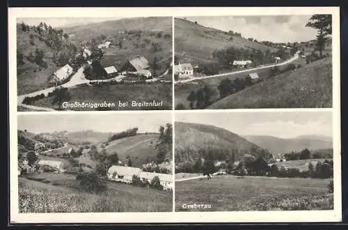 AK Grosshöniggraben bei Breitenfurt, Ortsansicht mit Landstrasse, Ortspartien, Gruberau