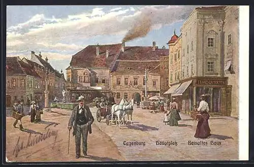 AK Eggenburg, Hauptplatz, bemaltes Haus