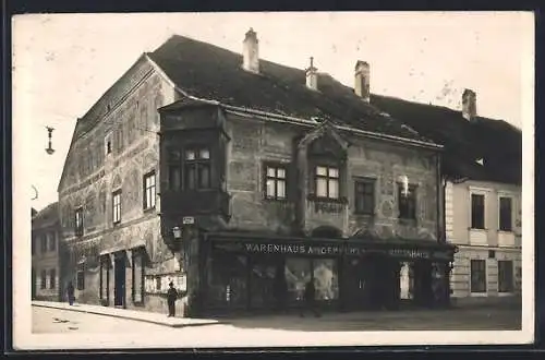 AK Eggenburg, Bemaltes Haus / Warenhaus A. Geppert