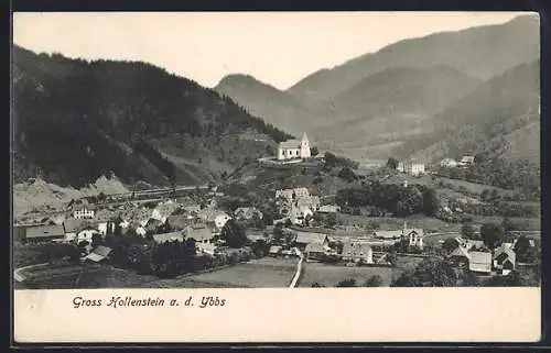 AK Gross Hollenstein a. d. Ybbs, Gesamtansicht mit Bergpanorama aus der Vogelschau