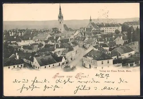 AK Horn, Strassenpartie im Ort aus der Vogelschau