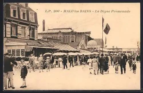 AK Malo-les-Bains, La Digue Promenade animée avec promeneurs et boutiques