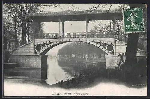 AK Lille, Pont Napoléon sur le canal en hiver