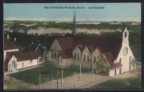 AK Bray-Dunes-Plage, La Chapelle et les dunes en arrière-plan