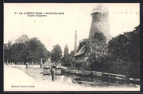 AK La Gorgue, Rivière La Lawe et Moulin Duquenne