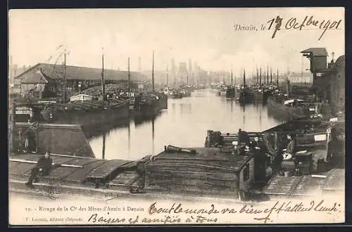 AK Denain, Rivage de la Cie des Mines d`Anzin et péniches sur le canal