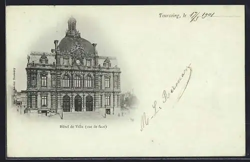 AK Tourcoing, Hôtel de Ville (vue de face)