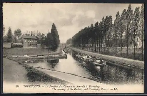 AK Tourcoing, La jonction des canaux de Roubaix à Tourcoing