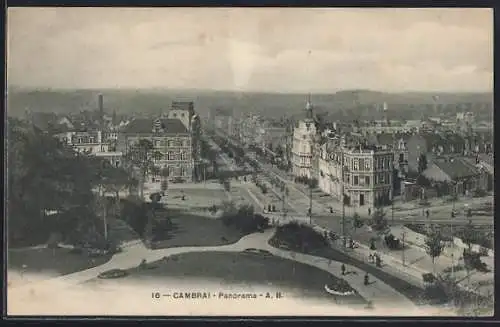 AK Cambrai, Panorama de la ville avec parc et bâtiments historiques