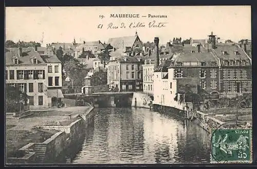 AK Maubeuge, Panorama sur la ville et le canal à Rue de l`Allée Verte