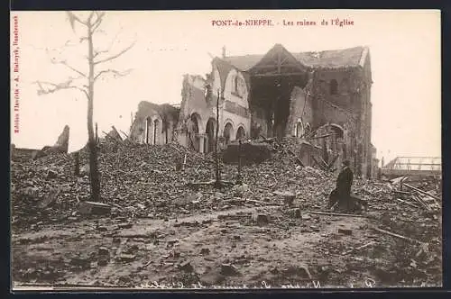 AK Pont-de-Nieppe, Les ruines de l`église