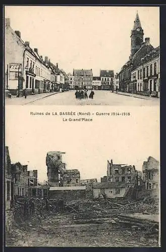 AK La Bassée, Ruines de la Grand-Place après la Guerre 1914-1918