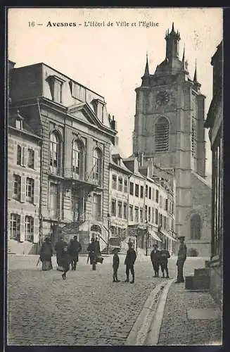 AK Avesnes, L`Hôtel de Ville et l`Église