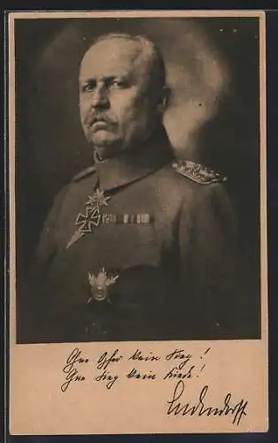 AK Erich Ludendorff, Portrait in Uniform und mit Eisernem Kreuz