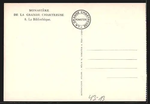 AK Monastère de la Grande Chartreuse, La Bibliothèque