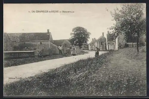 AK La Chapelle-la-Reine, Bessonville, Scène rurale avec villageois sur le chemin