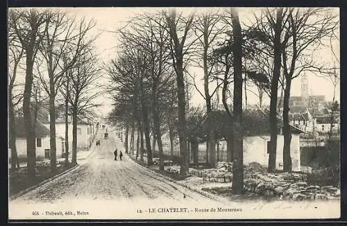 AK Le Châtelet, Route de Montereau avec arbres et village au loin