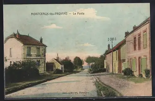 AK Montceaux-lès-Provins, La Poste et la rue principale