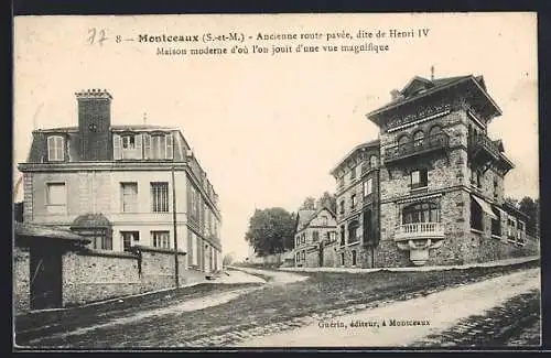 AK Montceaux, Ancienne route pavée dite de Henri IV et maison moderne avec vue magnifique