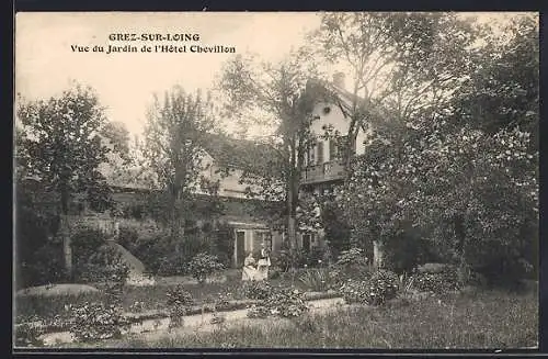 AK Grez-sur-Loing, Vue du Jardin de l`Hôtel Chevillon