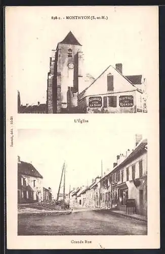 AK Monthyon, L`Église et la Grande Rue