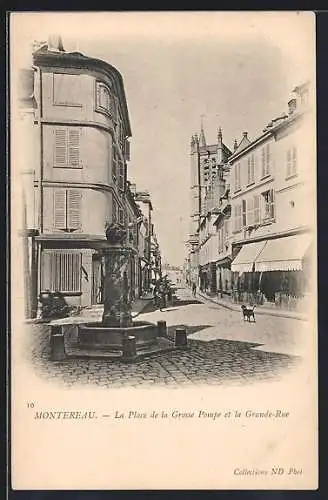 AK Montereau, La Place de la Grosse Pompe et la Grande-Rue