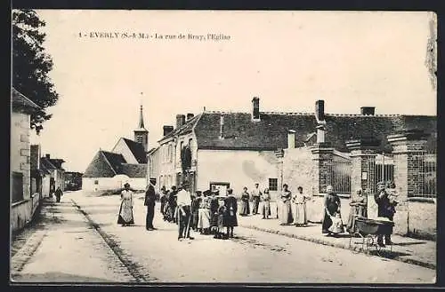 AK Everly, La rue de Bray, l`Église