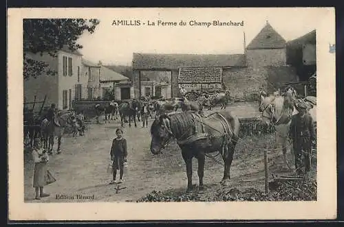 AK Amillis, La Ferme du Champ-Blanchard avec chevaux et villageois