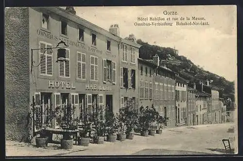 AK Gorze, Hotel Habillon et rue de la Meuse