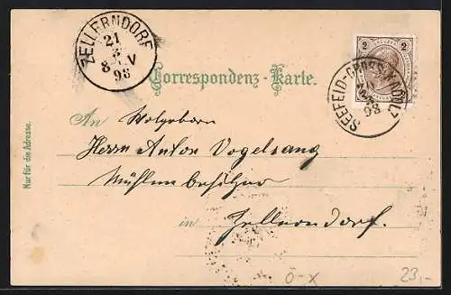 Lithographie Seefeld b. Mailberg, Marktplatz, Schloss Seefeld