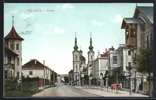 AK Villach, Peraustrasse mit Blick zur Kirche