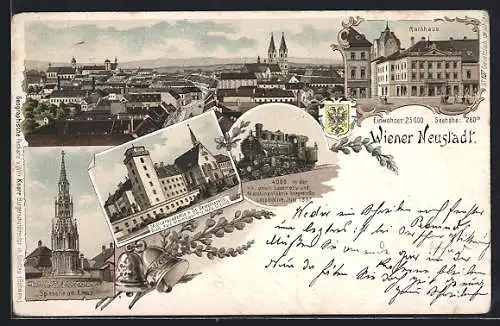 Lithographie Wiener Neustadt, Militärakademie mit St. Georgskapelle, Spinnerin am Kreuz