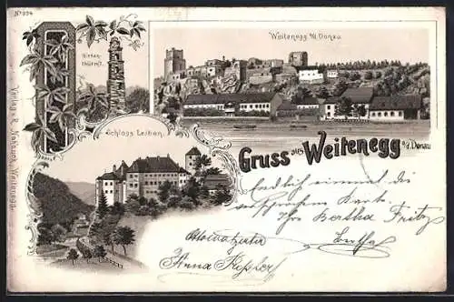 Lithographie Weitenegg /Donau, Hirtenthürml, Schloss Leiben