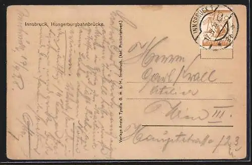AK Innsbrück, Hungerburgbahnbrücke mit Bahn
