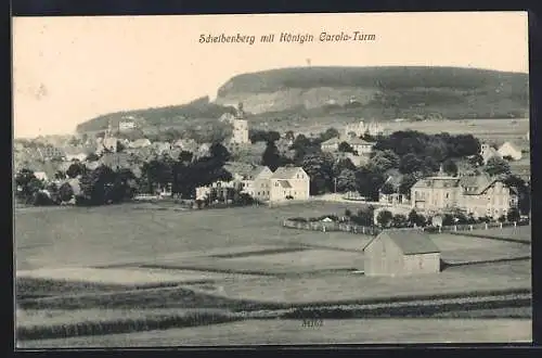 AK Scheibenberg, Panorama mit Königin Carola-Turm